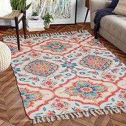 Homa Dorn Handmade Printed Dhurrie Carpet Rug Runner Floor Mat for Living Room, Bedroom (HD_Desgin2_4 x 6 feet, Multicolour)-image-58