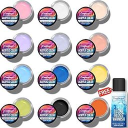 12-Sets Acrylic Colours with 15ml Varnish | Each 15ml Pastel & Essential Paint | Multi-Surface color for Canvas, Wood, Glass, Metal, Plastic & More | Set for Adults, for Artists, students, Children & Hobbyists-4