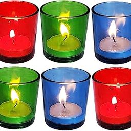 Pure Source India Multicolor Glass Votive Tealight Candle Holders - Living Room Side Table Home Decoration (Glass, Pack of 6-28