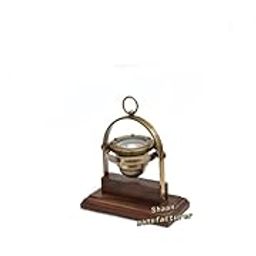 Antique Brass Desk Gimbal Compass, 20 cm, Nautical Fully Functional Directional Compass with Wooden Base Stand (Antique)-image-44