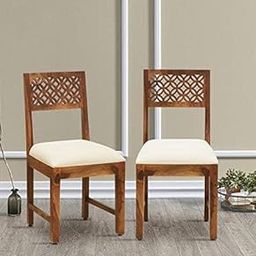 Credenza Sheesham Wooden Dining Chairs Set of 2 | Solid CNC Wood Chairs with Cushioned Seats for Dining Room, Living Room & Office | Elegant Honey Finish, No Assembly Required-image-16