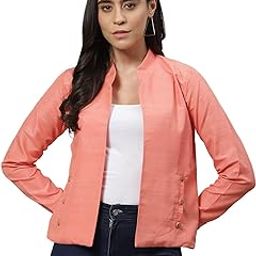 Women Poly Silk Peach-Coloured Open Front Jacket-image-95