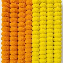 AUDBOT 4.5 ft, Pack of 10 Strings (5 Orange and 5 Yellow) Artificial Marigold Flower Garlands for Diwali Decoration | Reusable & Washable Flowers | Home Decor, Wedding, Pooja, Temple-image-98