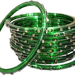 Green Glass Bangles for Women & Girls | Size 2.2, 2.4, 2.6, 2.8 | 12 Pcs Fancy Designer Set | Festival, Wedding & Party Use-picture-14
