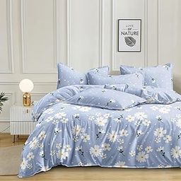 Subtlespreads Premium Ultra Soft Plush Comforter | Blanket | Duvet Set with 1 Bedsheet and 2 Pillow Covers - AC Comforters with Bed Sheet (Light Blue Flowers, Double Comforter with Fitted Bedsheet)-4