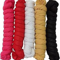 Nakoda Creation Cotton Blend Solid Women Dupatta (Motichoor Lace Pack of 5(rani,red,white,beige,black)) - BZ7965-22