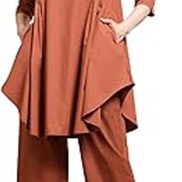 Solid Cotton Pleated Tunic & Pants Co-ord Set for Women's|3/4 Sleeve V-Neck Loose Fit Stylish Summer Western Casual Wear Ladies Trendy Cord Set-picture-33