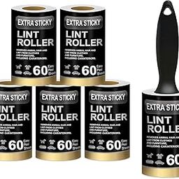 1 Handle & 5 Refill (300 Sheets) Lint Roller Fabric Roller Black Lint Remover for Woolen Clothes Pet Hair Fur Remover with Ball Handle Ideal for Car Seats, Carpets, Coat, Furniture & Dust Cleaning-image-15