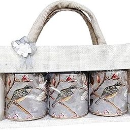 muccasacra Birds Tin Jar with White Jute Bag Diwali Gift Packing, Dry fruit, Sweet/Chocolate Box (Jar 3, 4.2 x 3.5 Inch)-15