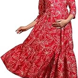 Women Floral Printed Maternity Shirt Maxi Dress-image-73
