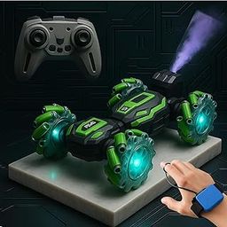 FunTonic® RC Stunt Car, 2.4GHz 4WD Remote Control Gesture Sensor Toy, Double Sided Rotating Off Road Vehicle 360° Flips with Lights Music, for Boys & Girls-11