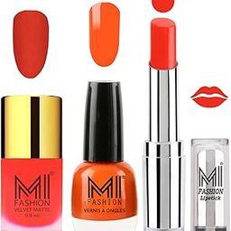 MI Fashion Nail Polish and Lipstick Combo - Orange Matte Nail Polish Candy Coral Shine Nail Polish and Orange Crush Lipstick Set of 3-image-94