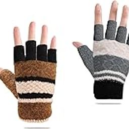 Women Woolen Gloves Half Finger Acrylic Wool Knitted WinterGloves for Girls Casual Warm Fingerless Hand Gloves (Pack of 2)-image-48