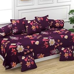 trandify Diwan Set 8 Pieces Pure Cotton Designer Printed Standard Diwan Bedsheet (1 Single Bedsheet, 2 Bolster Covers, 5 Cushion Covers ||-image-16