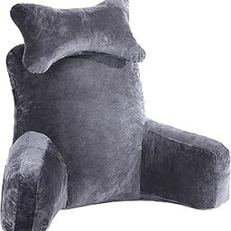 Backrest Cushion|Reading Pillow|Bed Rest Pillow with Detachable Neck Roll & Arms for Sitting in Bed|Back Pillows for Reading/Watching TV/Gaming/Relaxing (Velvet-Grey)-picture-14
