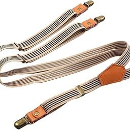 ™ Men's Suspenders 0.8 inch Heavy Duty Elastic Straps for Overalls Jeans Dress Beige Stripes | Suspenders Braces | Mens Accessories-image-55