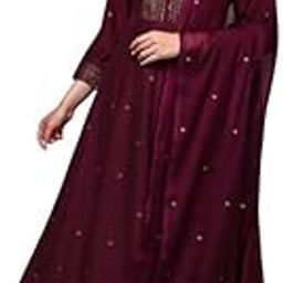 Women's Silk Blend Solid Anarkali Kurta Pant With Dupatta-image-8