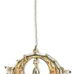 Gold Plated Kundan Polki Green Beads Drop Maangtika for Women-image-1