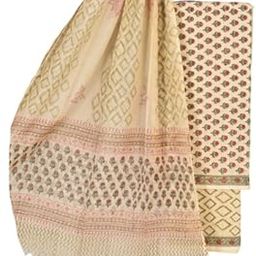 Jaipuri Block Print Unstitched Cotton Dress Material with Kota Doria Dupatta for Women's-image-2