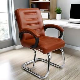 KITHANIA Executive Office Chair Home Study Chair with arm Rest and Cushioned seat Back, Chrome Frame, Leatherette Upholstery, Comfortable Chair (1, Brown, Double Pipe Heavy Chrome Frame)-image-37