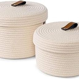 Festive Textile boho round mini rope storage jute woven Shelf basket hamper baby nursery tray bucket organizer gifts set of 2 for kids toys,fruits,living room,bathroom,kitchen,office (Roti box White)-29