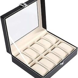 TEKCOOL Watch Box Organizer PU Leather 10 Slots Wrist Watch Display Box Storage Holder Organizer Watch Case Jewelry Dispay Watch Box (Black, 20 x 25 x 8 cm) (10 Slots)-image-2