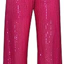 Women Sparkle Outfits Sequin Long Sleeve Blouse Shirt Top Glitter Long Loose Pants Bling Party Clubwear Streetwear, Pink Pants, Small-24