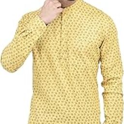 Men's Yellow Printed Kurta.-image-16