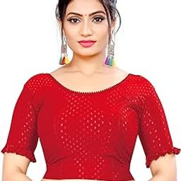 Women's Crop Top Blouse with Frill Sleeves, Sequin Pattern, Round Neck, Elbow Sleeve-image-65