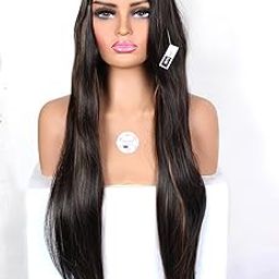 Ritzkart 30 Inch Long Straight Hair Centre Hair Line Synthetic Glue less Hair Wig for Women. Enjoy the perfect blend of style, comfort, and convenience with this beautiful wig. (Black With Golden Mix)-image-29