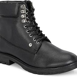 Men Black Faux Leather Casual Lace Up Boots-image-86