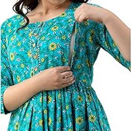 TULSIRAM COTTONS Women's Pure Cotton Floral Printed Maternity Gown/Maternity Wear/Feeding Gown A-line Maternity Feeding Dress Maternity Kurti Gown for Women-picture-10