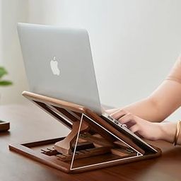 Wooden Laptop Stand for Desk with Adjustable Height, Foldable Riser for Laptop, Compatible for for iPad MacBook Pro Notebook HP Dell Devices Up to 15.6 inches (Walnut)-23