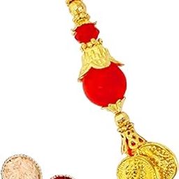 Buyent ® chuda rakhi for bhabhi coin designer rakhi lumba bracelets rakhi for women Raksha Bandhan Moli Bracelet Designer Rakhi for Sister in law Bhabhi Lumba Rakhi with Roli Tilak Pack-image-17