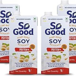 So Good Plant Based Soy Beverage Protein+ 4 L (4 x 1000 ml) | Plant Protein | Lactose Free | Gluten Free | No Preservatives | Zero Cholesterol | Dairy Free |NON GMO Soybean | Source of Calcium & Vitamins-3