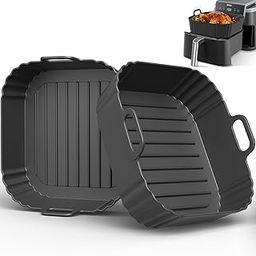 Square Silicone Air Fryer Liners 2 Pack, Compatible with Ninja AF141 181, 8.5 Inch Air Fryer Liners for COSORI 5-6.5 QT, Reusable Silicone Basket, Air Fryer Accessories-31