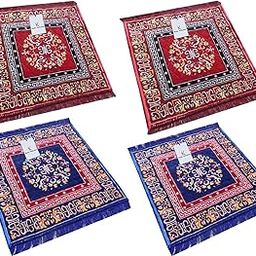 Kuber Industries Velvet Pooja Mat Set of 4 Pieces - 24" x 24" Multicolour Standard (KI0010071)-12