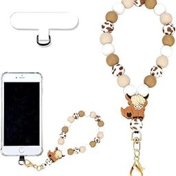 Marble Silicone Beaded Phone Wrist Strap, Cellphone Lanyard with Tether Tab, Elastic Hands-Free Wristlet Bracelet-image-7