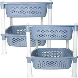 Simply Home Sorto Multipurpose Plastic Storage Rack | 2 Shelf Stackable Organizer Basket Rack for Fruits,Vegetables, Stationery, Toys | Kitchen, Home & Office Use |Pack of 2 | Grey-image-93
