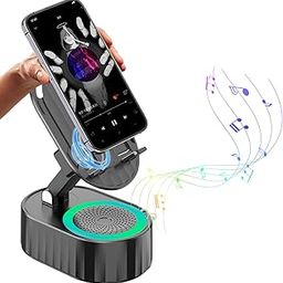 Wireless Induction Audio Bluetooth Speaker 5in1 Phone Holder Emergency Rechargeable with Colorful Ambient Light 300° Foldable for Tablet iPhone Android, Gifts for Men Women (Black)-image-100