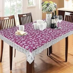 Thick Polyster Waterproof 2-4 Centre Table Dining Table Cover Protector with Leather Touch and White Lace (for Size 40X60 inches) (40X60, Purple)-18