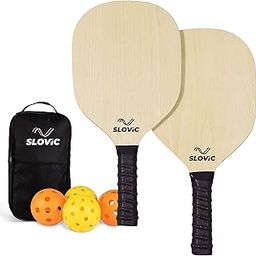 Slovic Pickleball Racket Set [2 Rackets + 4 Balls] | Wooden Pickle Ball Racket with Non-Slip Grip | Lightweight & Durable Pickleball Paddles Set | Games for Kids & Adults | Gifts for Kids-picture-2