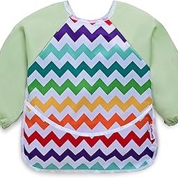 LuvLap Baby Long Sleeve Bib, Toddler Children's Leak-Free Bib with Sleeves, Washable/Lightweight/Wipeable (6-24 Months) Baby Bib Shirt with Pocket, Green-10