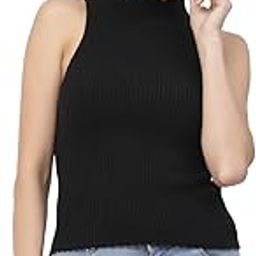 Women High Neck Sleeveless Ribbed Sweater-image-93