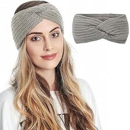 Women's Winter Warm Headband Fuzzy Fleece Lined Thick Knitted Ear Muffs Fashion Criss Cross Knotted Ear Warmers (Grey)-image-67