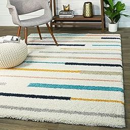 Carpetia rugs Handmade Carpet Shaggy Silk,Smoth Touch Luxurious for Home Decor, Soft, Elegant forDrawingroom,livingroom, Kids Play and Anti-SlipStrip Lines Multi white12 x 12 Feet Square-image-25