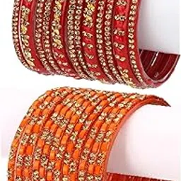 afast Red & Orange Glass Bangles & Kadas – Combo of 2 Sets (12 Bangles Each), Pack Of 24, Perfect for Marriage, Anniversary & Functions-picture-2