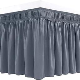 Biscaynebay Wrap Around Bed Skirts for King & Cal King Beds 14" Drop, Dark Grey Adjustable Elastic Dust Ruffles Easy Fit Wrinkle & Fade Resistant Silky Luxurious Fabric Solid Machine Washable-10