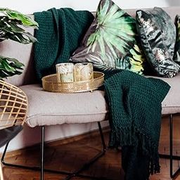 TIB Cotton Throw Blanket,125x150 cm, Throws for Sofa and Couch 3 Seater 120 TC with Fringes, (Green)| TC - 120-1