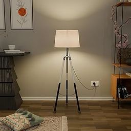 CraftsX2Z Modern Sleek Tripod Floor LED Lamp with Fabric Shade Standing Wooden Lamp for Deoration, Living Room, Corner, Home, Hotel, Office etc-image-10